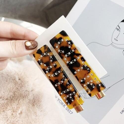 Women Korean Style Metal Alloy Hairgrip Geometric Rectangle Shape Vintage Duckbill Hair Clip Glitter Rhinestone Letters Retro