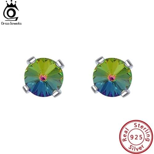 ORSA JEWELS Exquisite Austrian Crystal Stud Earrings 925 Sterling Silver Earrings for Women Girls Modern Jewelry Gifts SWE02