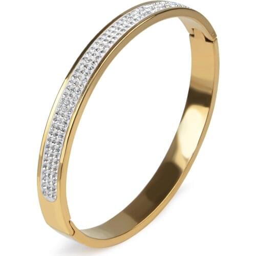 12 Styles 3 Rows Rhinestone Gold Color Stainless Steel Bangle Cuff Bangle Women Crystal Open Wedding Jewelry