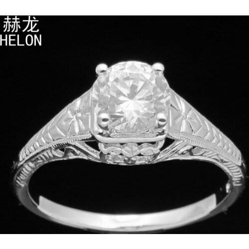925 Sterling Silver 6mm Round Cubic Zirconia CZ Vintage Antique Art Deco Engagement Wedding Women Ring Art Nouveau Fine Jewelry