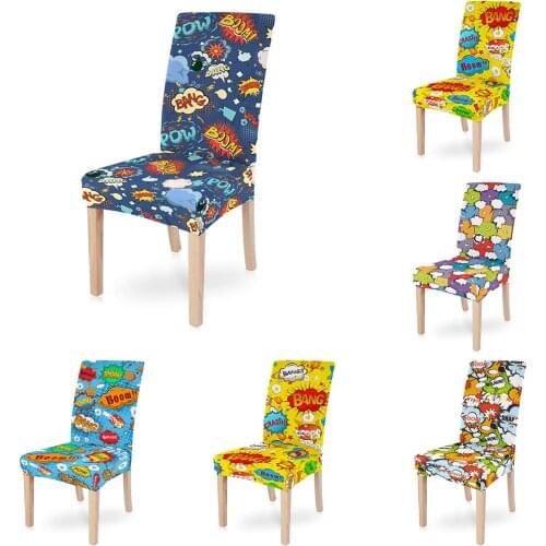 1PC Comic Dialogue Printed Chair Cover Spandex Stretch Elastic Dining Seat Covers Hotel Anti-dirty Removable Banquet Wedding