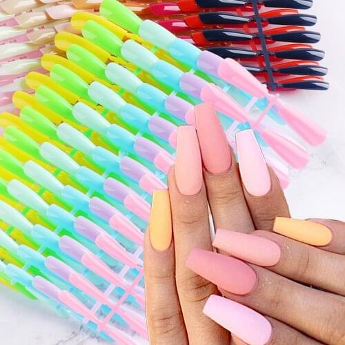 120pcs Acrylic Fake Nails Coffin Glossy Artificial Plastics Press On Nails French False Full Cover Fingernail Beauty Tool NT1911