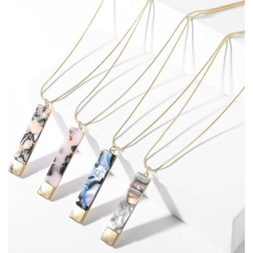 2019 Newest Designer Jewelry Snake Chain Lucite Resin Acrylic Rectangle Bars Pendant Necklaces for Women Gold Color Ones