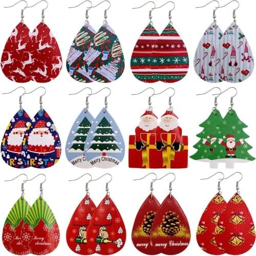 2020 New Christmas Snowflake Earrings Pu Leather Drop Dangle Geometric Earring for Women Girl Christmas Jewelry Gift