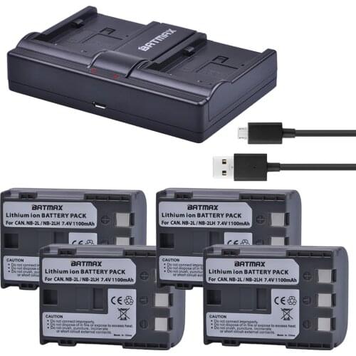 4Pcs NB-2L NB 2L NB2L NB-2LH NB 2LH NB2LH Battery + USB Dual Charger for Canon 350D 400D G7 G9 S30 S40 z1 Kiss N X Rebel XT XTi