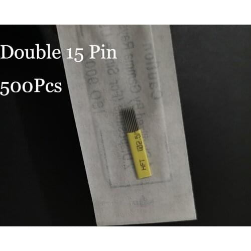 500pcs 15 Pin Double Needles Microblading Shading Blade Tattoo Needles DOUBLE ROW Microblading Needle Fog Eyebrow & Lip Needle