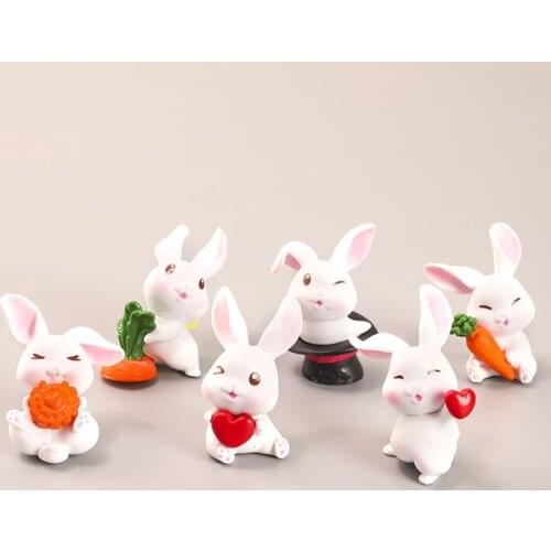 6Pcs Cute Rabbit Easter Decoration Miniature Hare Animal Figurine Resin Craft Mini Bunny Garden Ornament Desk Decoration