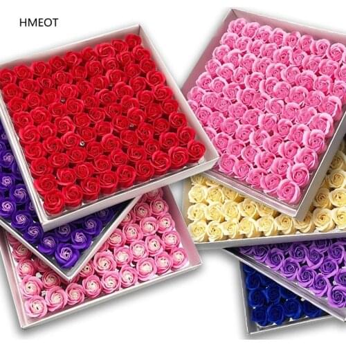 DIY Soap Flower Gift Rose Box Eternal Flower Heads Rose Decor For Hug Bucket Romantic ValentineS Day Gifts Red Rose 81pcs/lot