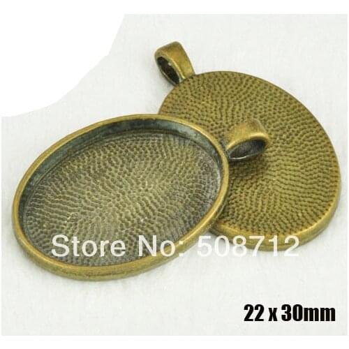 Free Ship!!! 50pcs 22x30mm Oval Pendant Tray Settings - Oval Glass Tile Blank Bezels - Antique Bronze