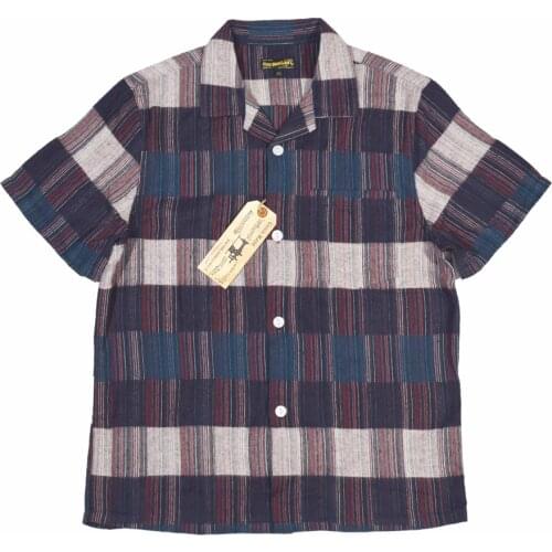 BOB DONG Mix Stripe And Check Shirt Vintage Fashion Men Casual Short Sleeve Shirt