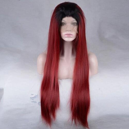 Human hair lace front wigs Red Ombre Long Silk Straight Costume wig for women Swiss lace 13 * 4 Wigs Hair wig with body hair