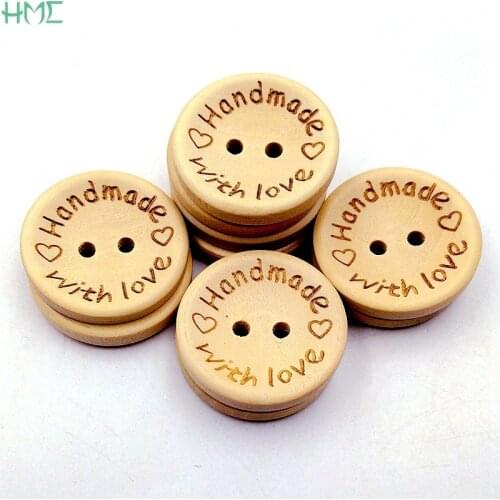 50pcs 15/20/25mm Natural Color Wooden Buttons Handmade With Love Letter Buttons For Sewing Scrapbooking Clothing Accessories