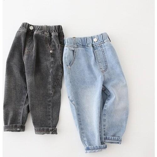 2-8 Y Baby Boys Jeans Pants Childrens Autumn Denim Pants Korean Fashion Solid Jeans Trousers for Boys Kids Casual Loose Pants