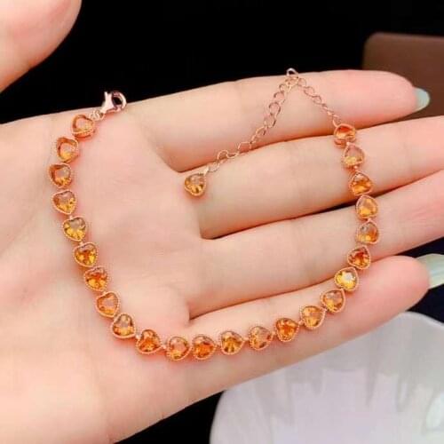 Elegant romantic heart Peach natural citrine Bracelet Natural yellow crystal bracelet S925 silver women party gift jewelry