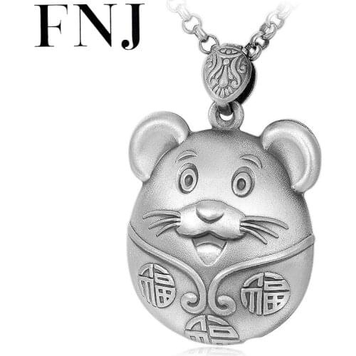 FNJ Animal Mouse Pendant 999 Silver Original Pure S999 Thai Silver Pendants for Jewelry Making Men Women
