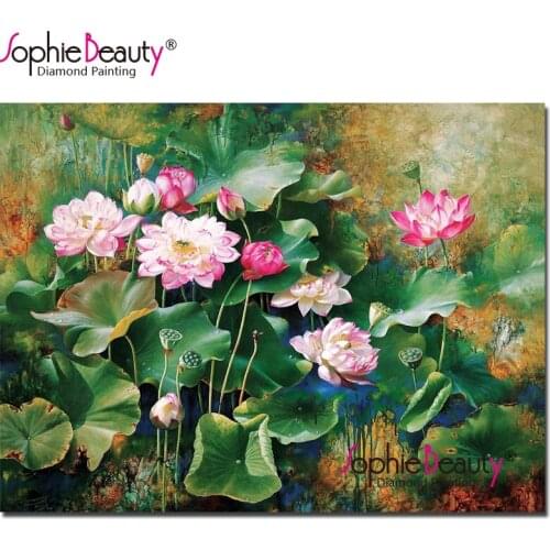 Sophie Beauty Diy Diamond Painting Lotus Full Diamond Embroidery Mosaic flower Pattern Cross Stitch Home Decor Wall Arts 19060