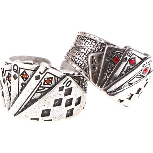 Punk Magician Playing Card Mens Titanium Steel Ring Retro Hip Hop Texas Poker Tonghuashun Casting Ring