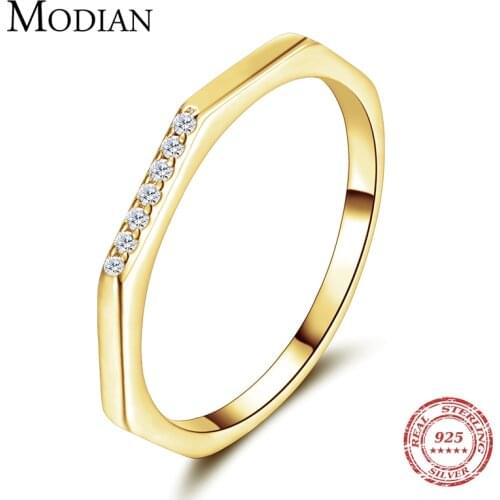 Modian Authentic 925 Sterling Silver Stylish Gold Color Simple Finger Rings For Women Unique Charm Sterling Silver Jewelry Gift