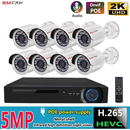 5MP PoE IP Security Camera System Kit H265 8Ch NVR Support 4K 8MP Audio Waterproof Metal Motion Detection Video Surveillance Set