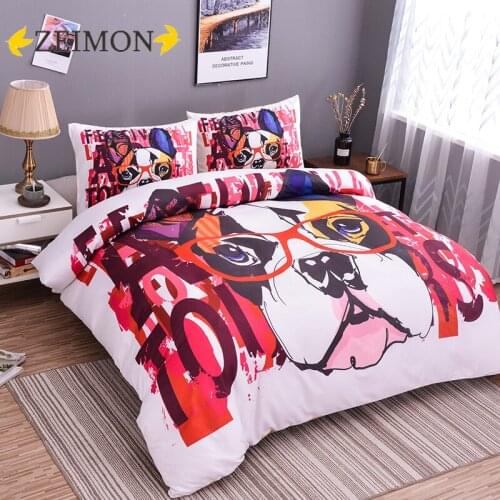 ZEIMON Cartoon 2/3 pcs Bedding Set Cute French Bulldog Printing Microfiber Duvet Cover & Pillowcase For Children Home Textiles