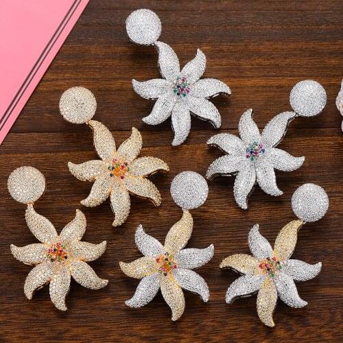 LARRAURI Fashion Women Drop Earrings Three Tones Colors Copper Bijoux Shining Cubic Zircons Earrings For Women Party Accessories