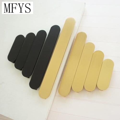 2.5" 3.75" 5" 6.3" 7.55" Brass/Black Door Handles Zinc Alloy Cabinet Pull Handle Cupboard Wardrobe Handle 64 96 128 160 192mm