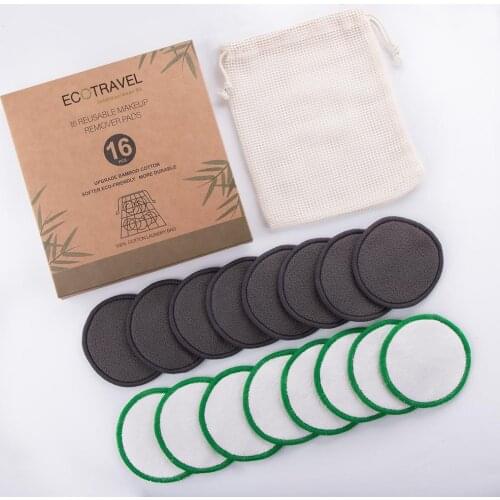 Reusable cotton makeup pads, soft Ecofriendly bamboo fibers, resistant, 16 discs sets