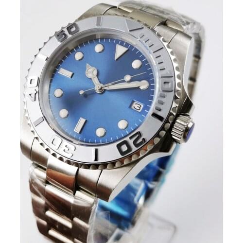 40mm Genuine NH35 MIYOTA 8215 Movement Mens Watch Sterile Dial Sapphire glass Date Brushed Ceramic Bezel Steel Bracelet