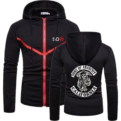 New Sons Of Anarchy SOA SAMCRO Mens Hoodies Fitness Sweatshirts Zipper Quality Comfortable Wild Styles Pullover Tops Sportswear