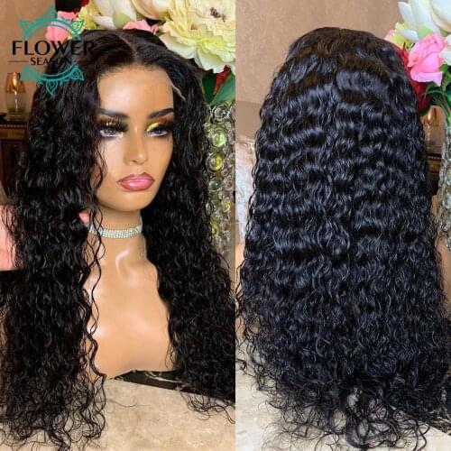 Curly Human Hair Wig 13x4 Lace Frontal Wig Glueless Natural Color Brazilian Hair Lace Front Deep Wave Wig For Women FlowerSeason