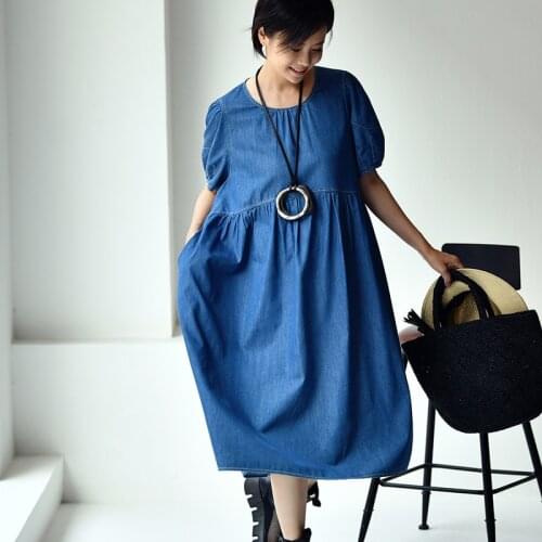 MICOCO Q8100C Hubble-bubble sleeve restoring ancient ways of literature and art shows thin waist mid—long round collar dress