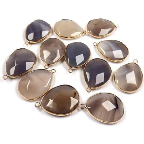 1Pcs Natural Stone Pendant Section Drop Shaped Grey Agates Bordure Pendant For Jewelry Making DIY Necklace Earrings Accessory