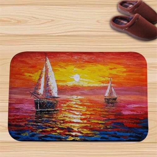 Plants Pattern Oil Painting Lotus Sunflower Anti-Slip Suede Carpet Door Mats Doormat Outdoor Kitchen Room Floor Mat Rug