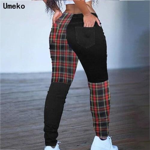 Plus Size Women Pants Plaid Print Patchwork Slim High Waist Fashion Pants Ladies Casual Streetwear Trousers Pencil Pants Y2K