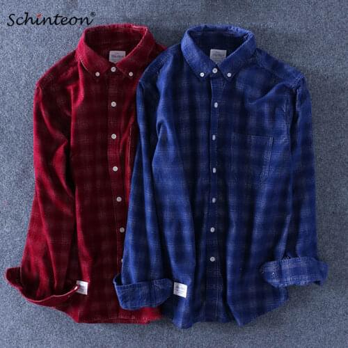 Top Quality 100% Cotton Corduroy Plaid Shirt Cotton Shirt Long Sleeves Sanding Bottoming Shirt S-4XL