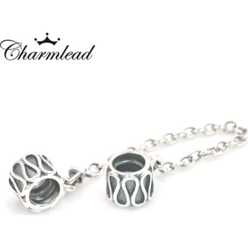 Charmlead Raindrop Safety Chain Charm Bead Authentic 925 Sterling Silver Beads Fit Bracelet DIY Jewelry