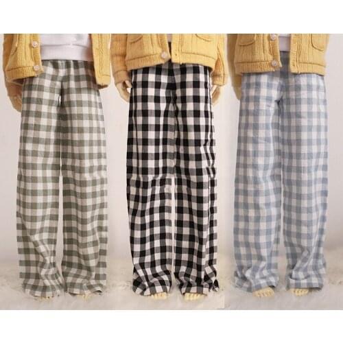 BJD doll pants suitable for 1-3 1-4 uncle size pants plaid casual pajama pants wide leg loose foot trousers doll accessories