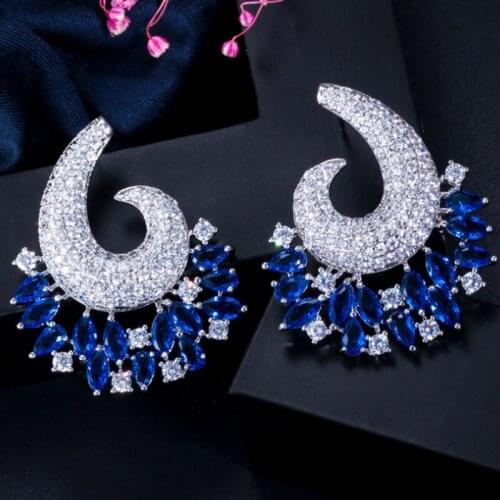 Zlxgirl jewelry perfect blue green cubic zircon stud wedding earring jewelry fine womens couple ear gifts free bags shipping