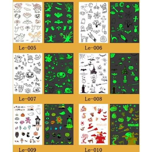 Witch Glowing in Dark Waterproof Temporary Tattoo Stickers Halloween Luminous Tattoo Ghost For Kids Fake Tattoo 210*150mm