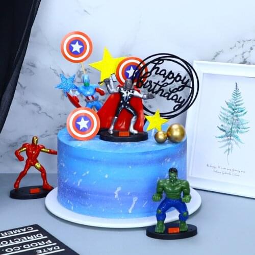 Avengers Birthday Cake Decoration Plastic Spiderman Superhero Iron Man Captain America Decoration Toys For Kids Gifts