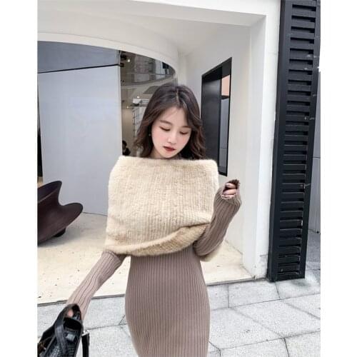 Ms.MinShu Women Mink Fur Wrap Real Mink Fur Shawl Elastic Hand Knitted Shoulder Warmer Luxury Natural Mink Fur Scarf
