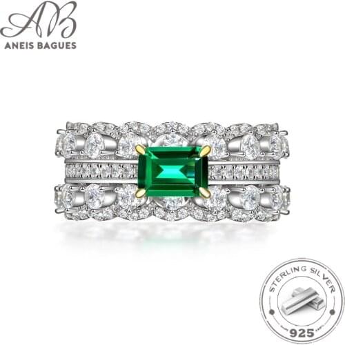 Aneis Bagues Vintage 100% 925 Sterling Silver Emerald Gemstone Wedding Engagement Full Paved Ring Fine Jewelry Wholesale Gifts