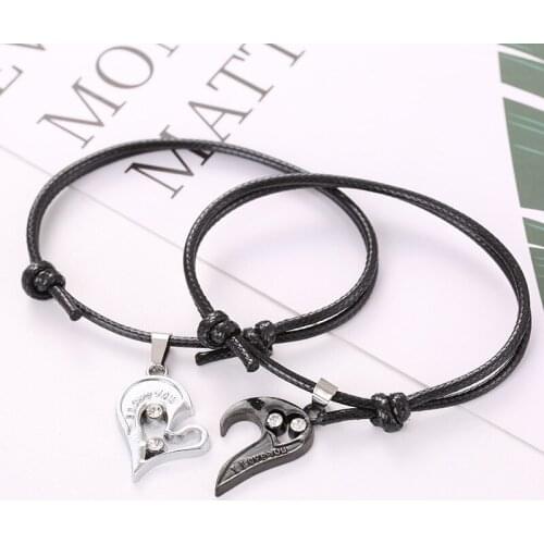 1 Pair of Lovers' Bracelets with Two Pieces of Love Stitching Bracelets and Adjustable Korean Wax Thread Hand Rope Ornaments
