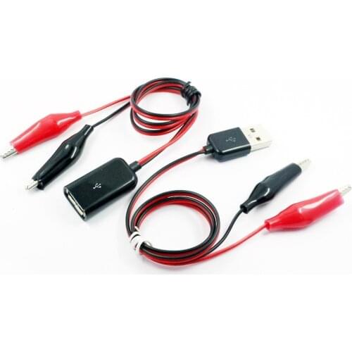 1PCS 58cm USB Crocodile wire Alligator clips Male + 1PCS female to USB tester Detector connector