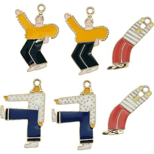 10pcs/lot Metal Dancing People Enamel Posing Man Charms For DIY Jewelry Accessories Clothing Pendants Floatings Keychain Crafts