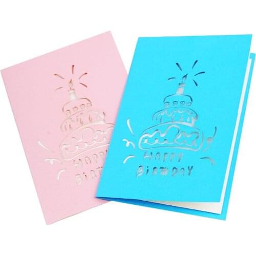 10pcs Wholesale Handmade Laser Cut Birthday Cake Cover Paper Invitation Greeting Cards PostCard Birthday Party Creative Gift