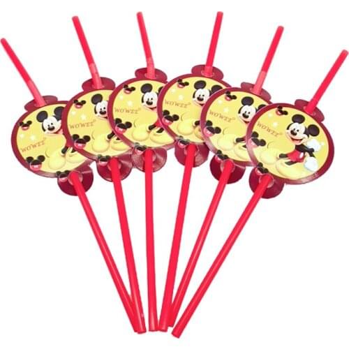 For 6 Kids Red Mickey Mouse Party Supplies Decorations Birthday Party Favors Straw Tablecloth Balloons Caketopper