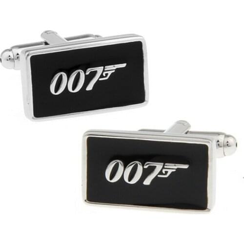 Promotion!! 007 Black Colour Fashion Novelty James Bond Movie Style Copper Material Cuff Links