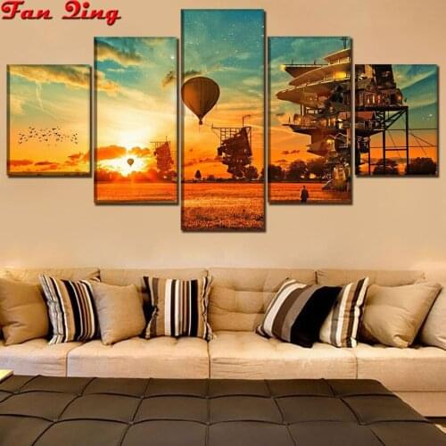 5 pcs diy diamond embroidery Hot air balloon punk house Diamond Painting Round square Mosaic Needlework Cross stitch Home Decor