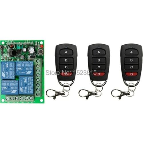 NEW DC12V 10A 4CH Radio Controller RF Wireless Relay Remote Control Switch 315 MHZ 433 MHZ teleswitch 3 Transmitter +1 Receiver